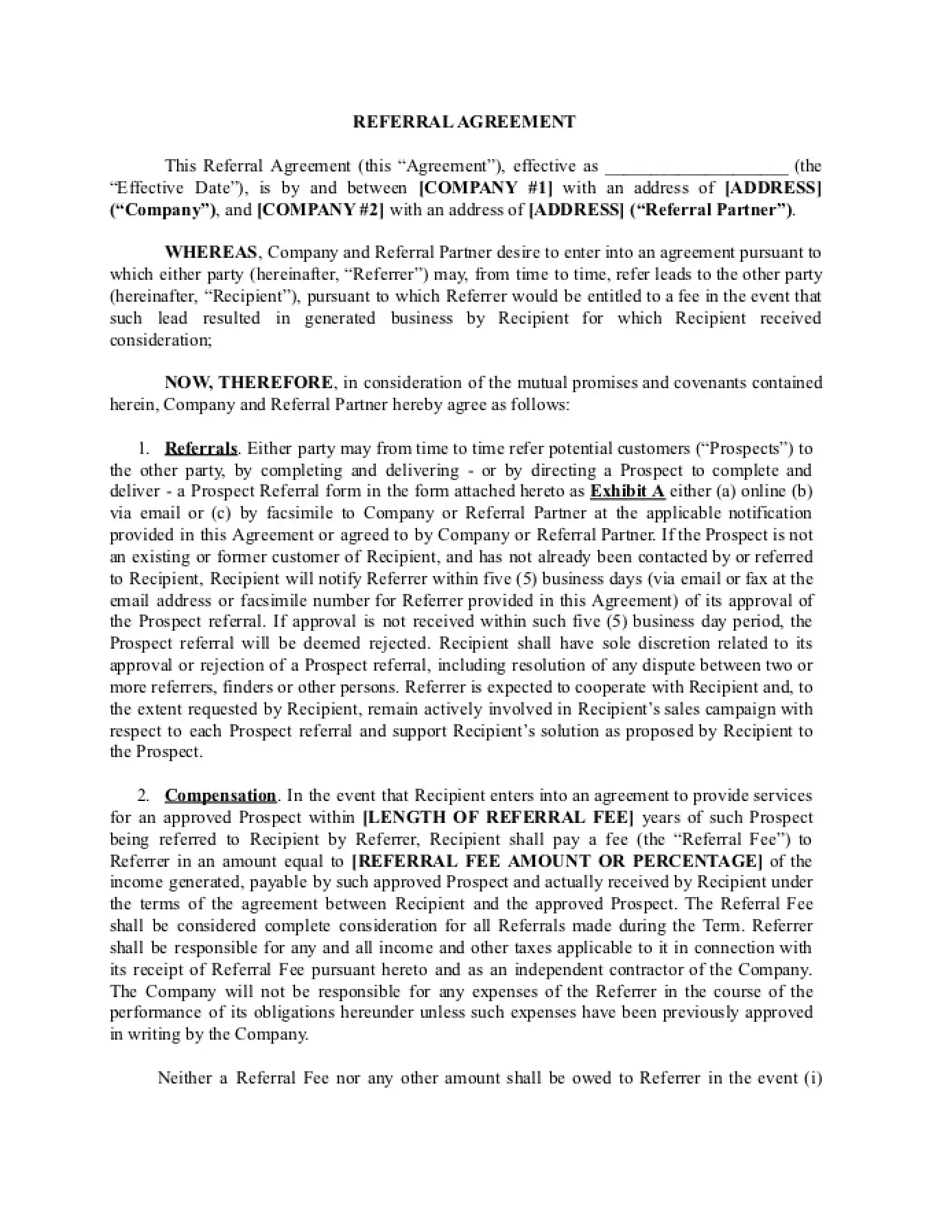 Referral Fee Agreement